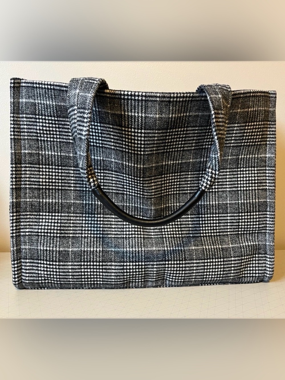 H&M Plaid Black and White Tote Bag